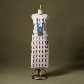 White - pochampally ikat cotton unstitched kurta material