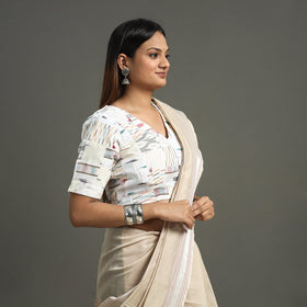 White Pochampally Ikat Patchwork Cotton Stitched Blouse