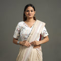 White Pochampally Ikat Patchwork Cotton Stitched Blouse
