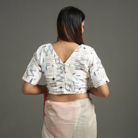 White Pochampally Ikat Patchwork Cotton Stitched Blouse