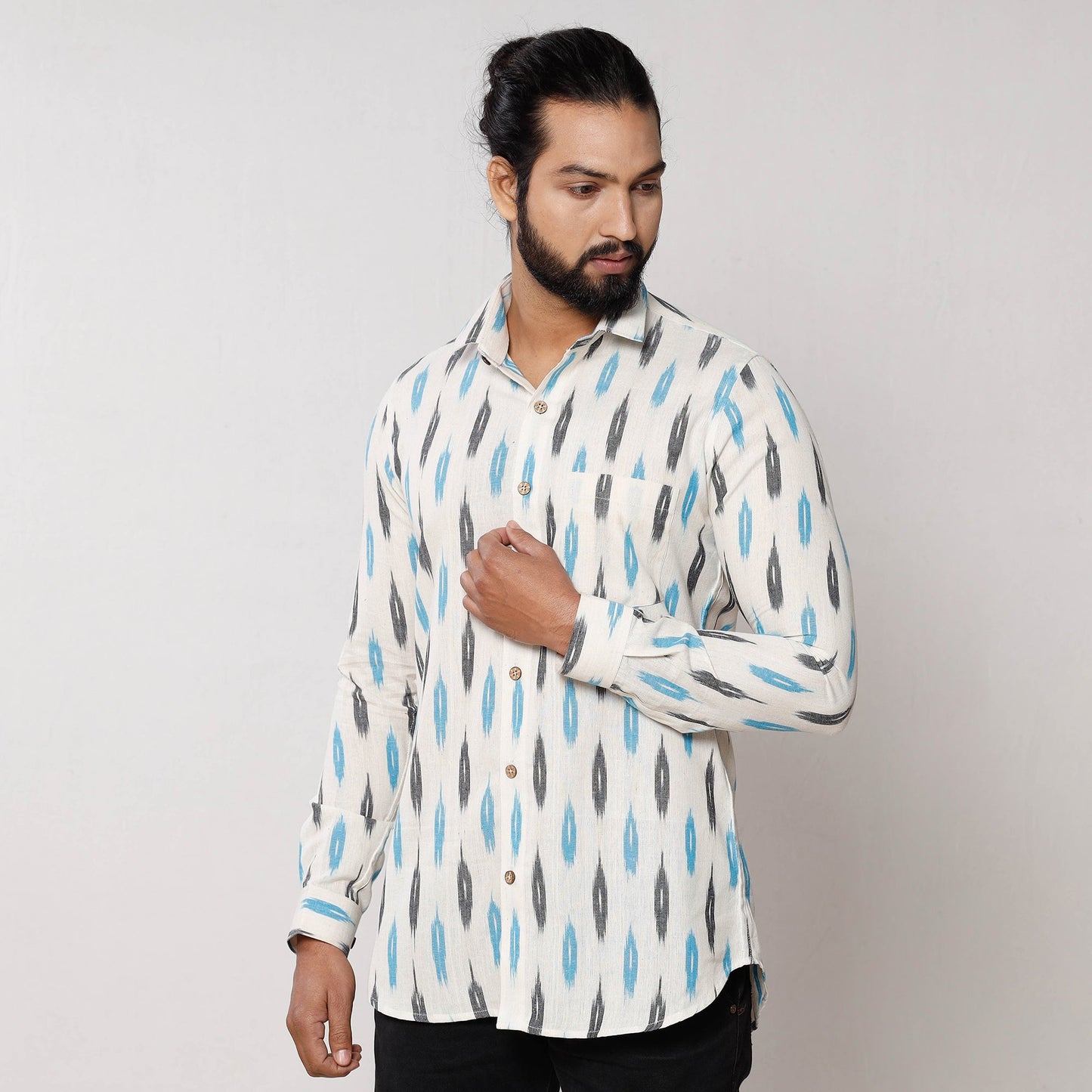  Pochampally Ikat Pure Cotton Men Full Sleeve Shirt 