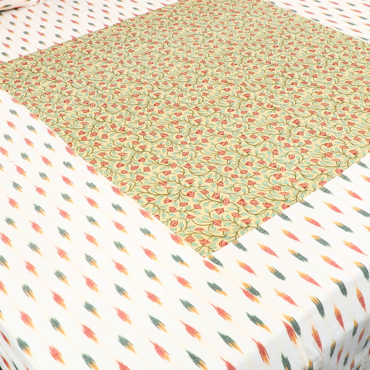 Pochampally Ikat with Sanganeri Patch Cotton Bedsheet Set