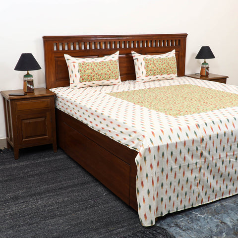 Pochampally Ikat with Sanganeri Patch Cotton Bedsheet Set