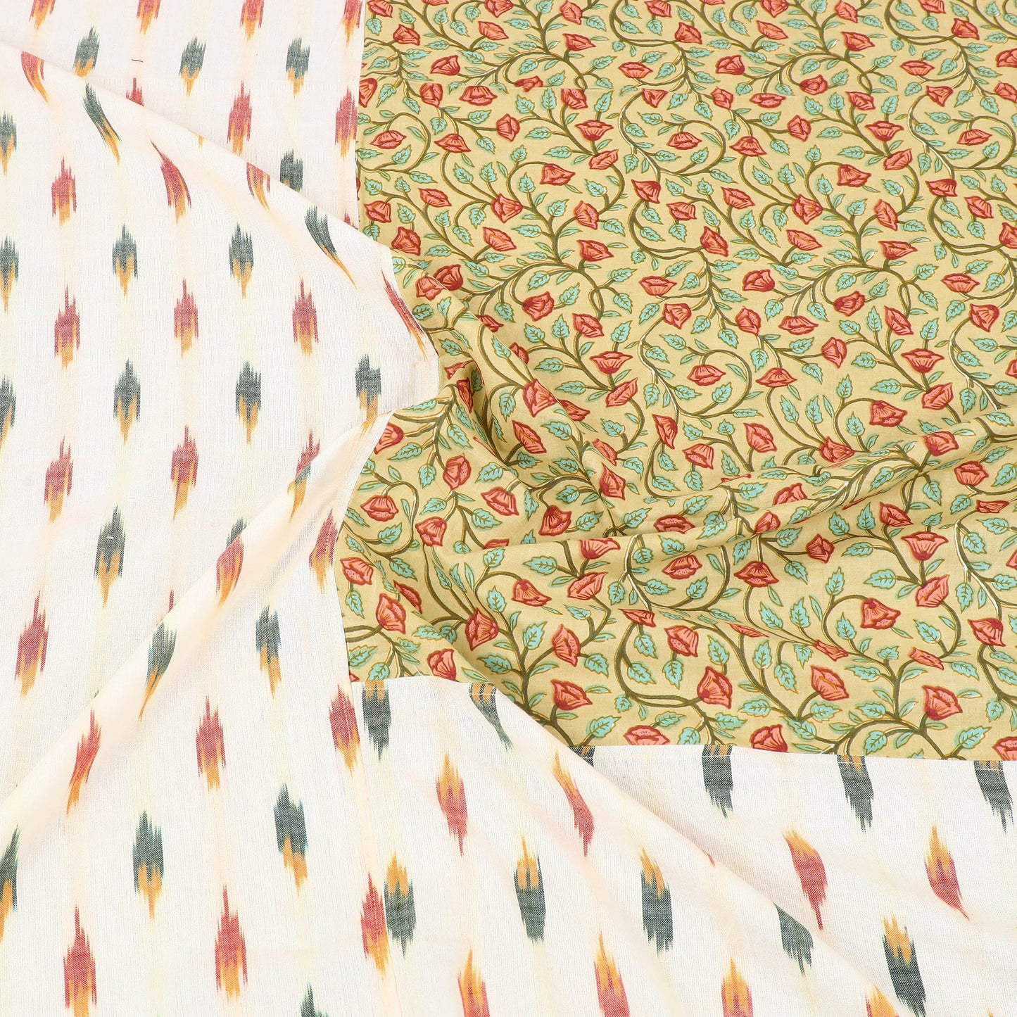 Pochampally Ikat with Sanganeri Patch Cotton Bedsheet Set