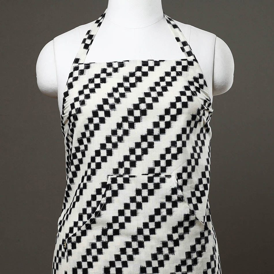 White Pochampally Ikat Weave Cotton Apron with Pocket 