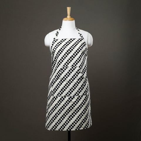 White Pochampally Ikat Weave Cotton Apron with Pocket 