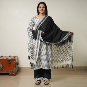  Pochampally Ikat Weave Cotton Kurta with Palazzo & Dupatta Set 01 