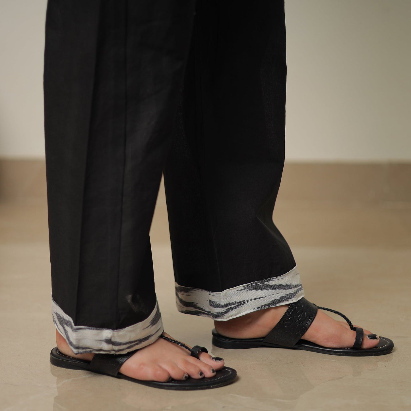  Pochampally Ikat Weave Cotton Kurta with Palazzo & Dupatta Set 01 