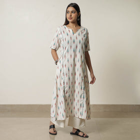  Pochampally Ikat Weave Cotton A-Line Kurta for Women