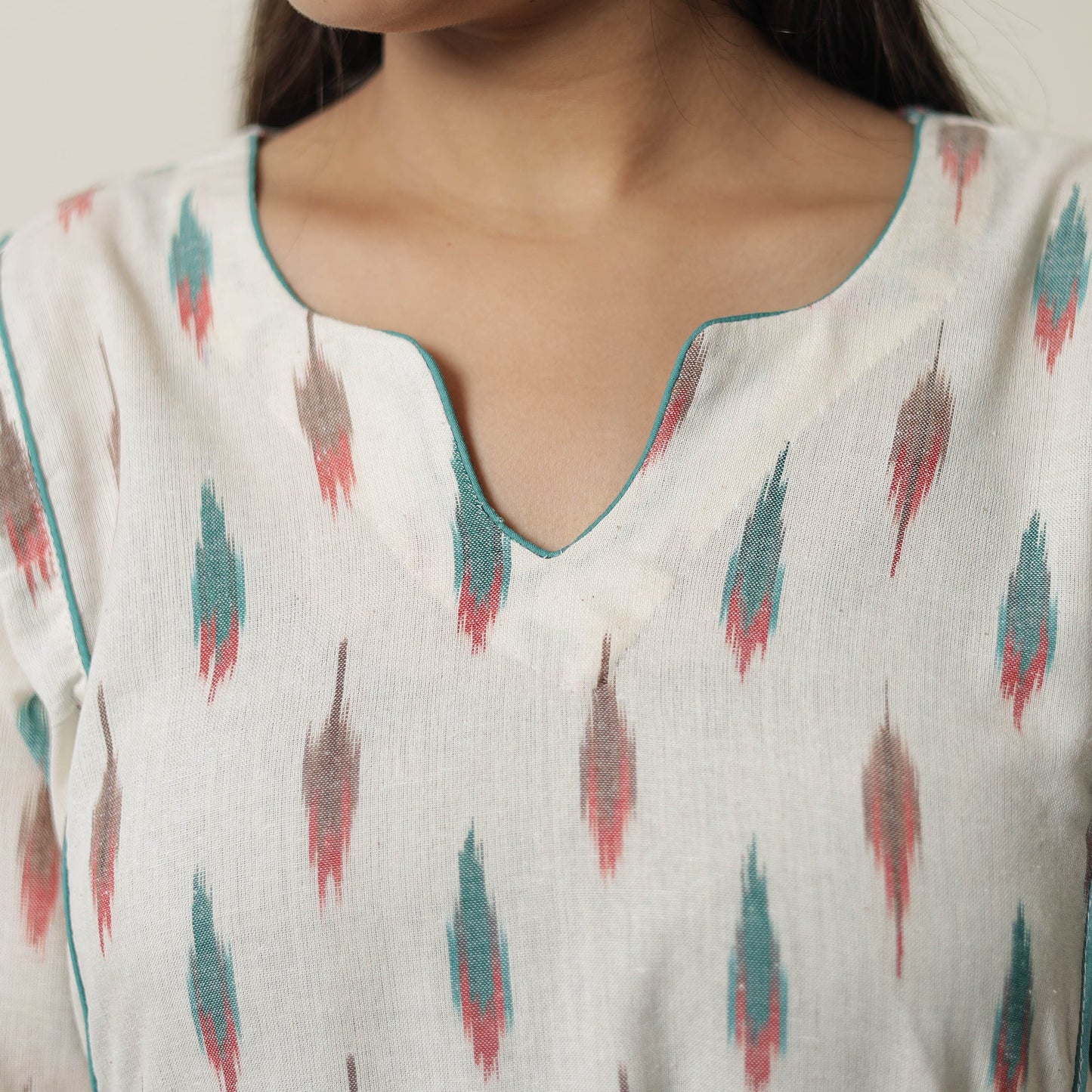  Pochampally Ikat Weave Cotton A-Line Kurta for Women