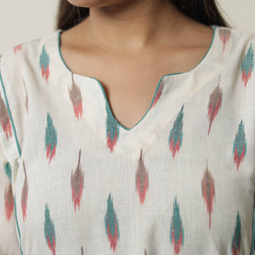  Pochampally Ikat Weave Cotton A-Line Kurta for Women