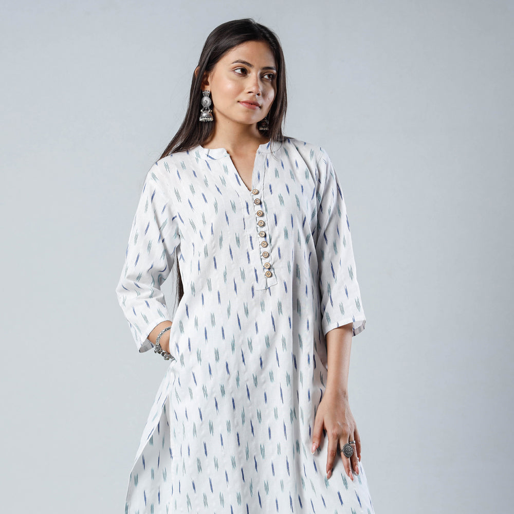  Pochampally Ikat Weave Cotton Long Kurta for Women