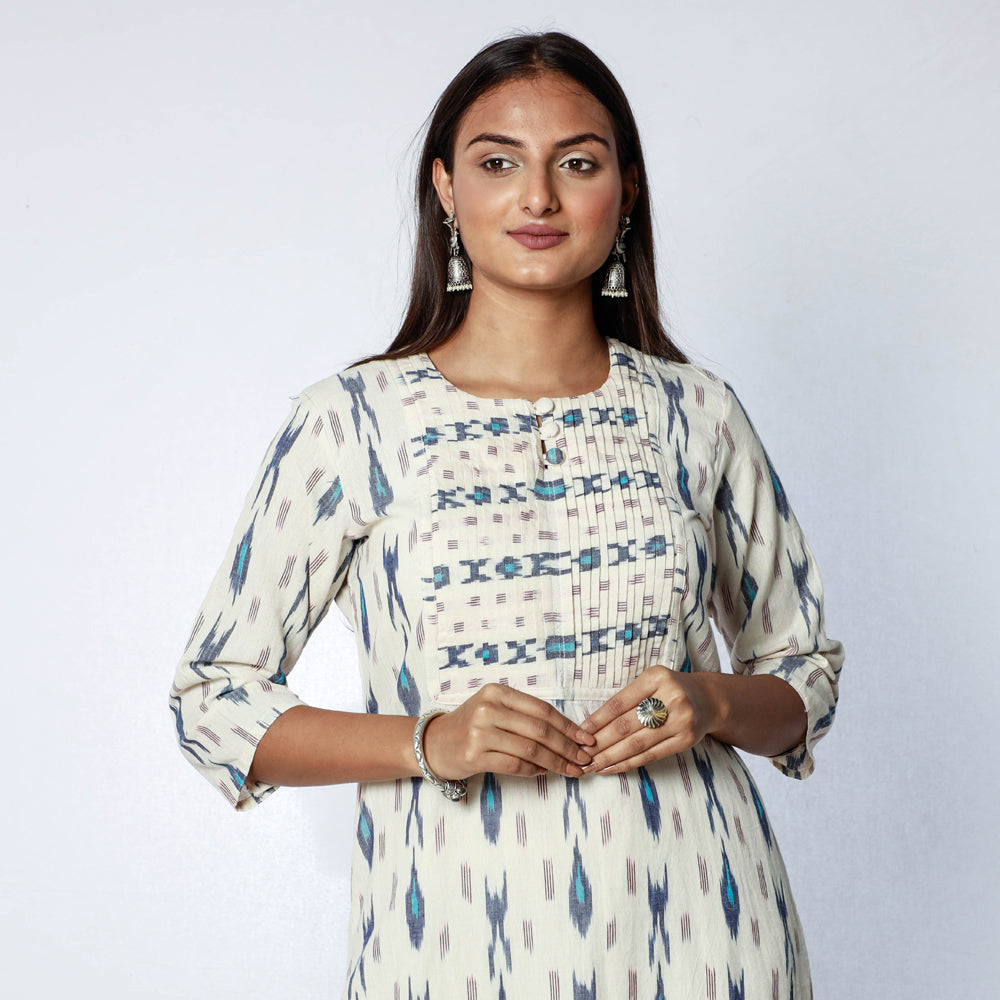 Pochampally Ikat Weave Cotton Long Straight Kurta for Women