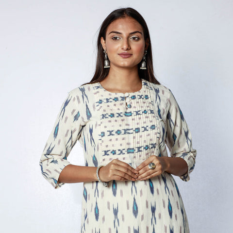 Pochampally Ikat Weave Cotton Long Straight Kurta for Women
