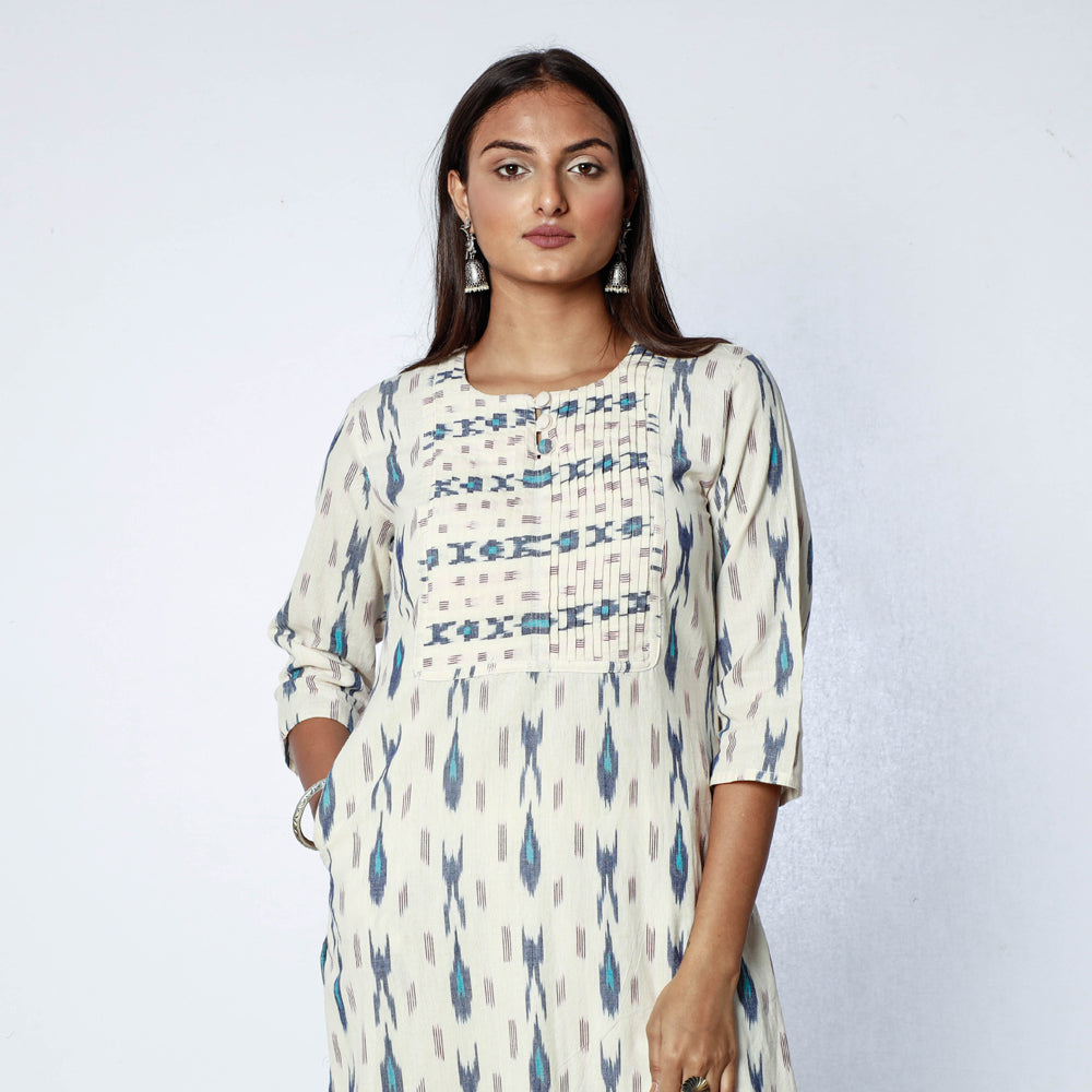 Pochampally Ikat Weave Cotton Long Straight Kurta for Women