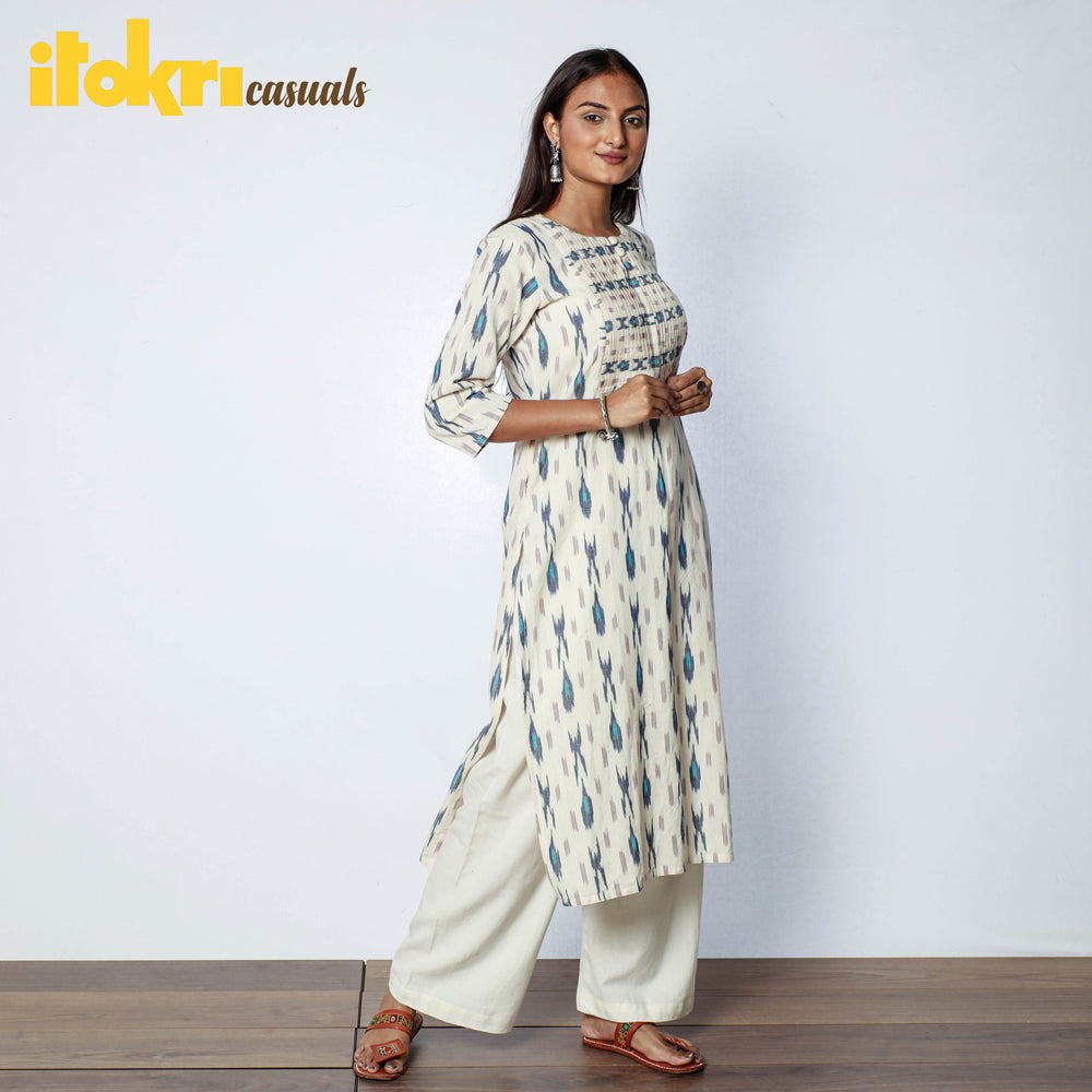 Pochampally Ikat Weave Cotton Long Straight Kurta for Women