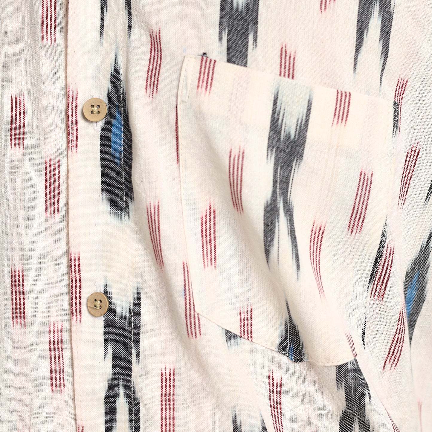 White Pochampally Ikat Weave Cotton Men Full Sleeve Shirt