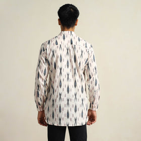 White Pochampally Ikat Weave Cotton Men Full Sleeve Shirt