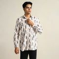 White Pochampally Ikat Weave Cotton Men Full Sleeve Shirt