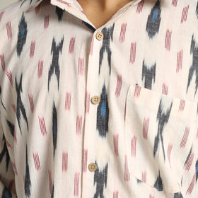 White Pochampally Ikat Weave Cotton Men Full Sleeve Shirt