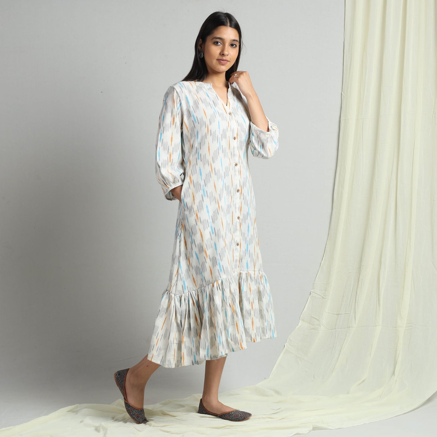 Buy Pochampally Ikat Weave Flare Cotton Dress Online l iTokri.com