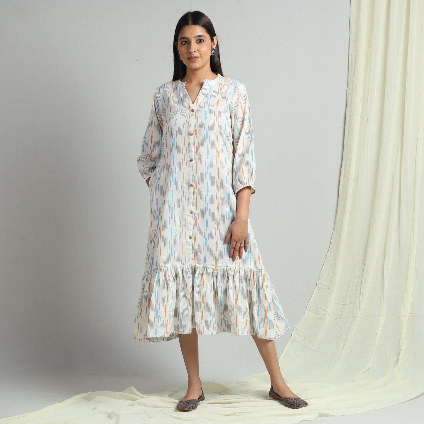 Buy Pochampally Ikat Weave Flare Cotton Dress Online l iTokri.com