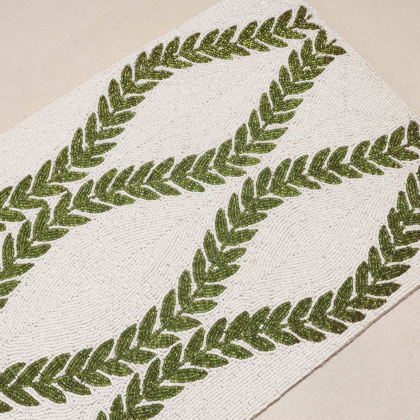  White Premium Bead Work Handcrafted Table Mat (17 x 12 in)