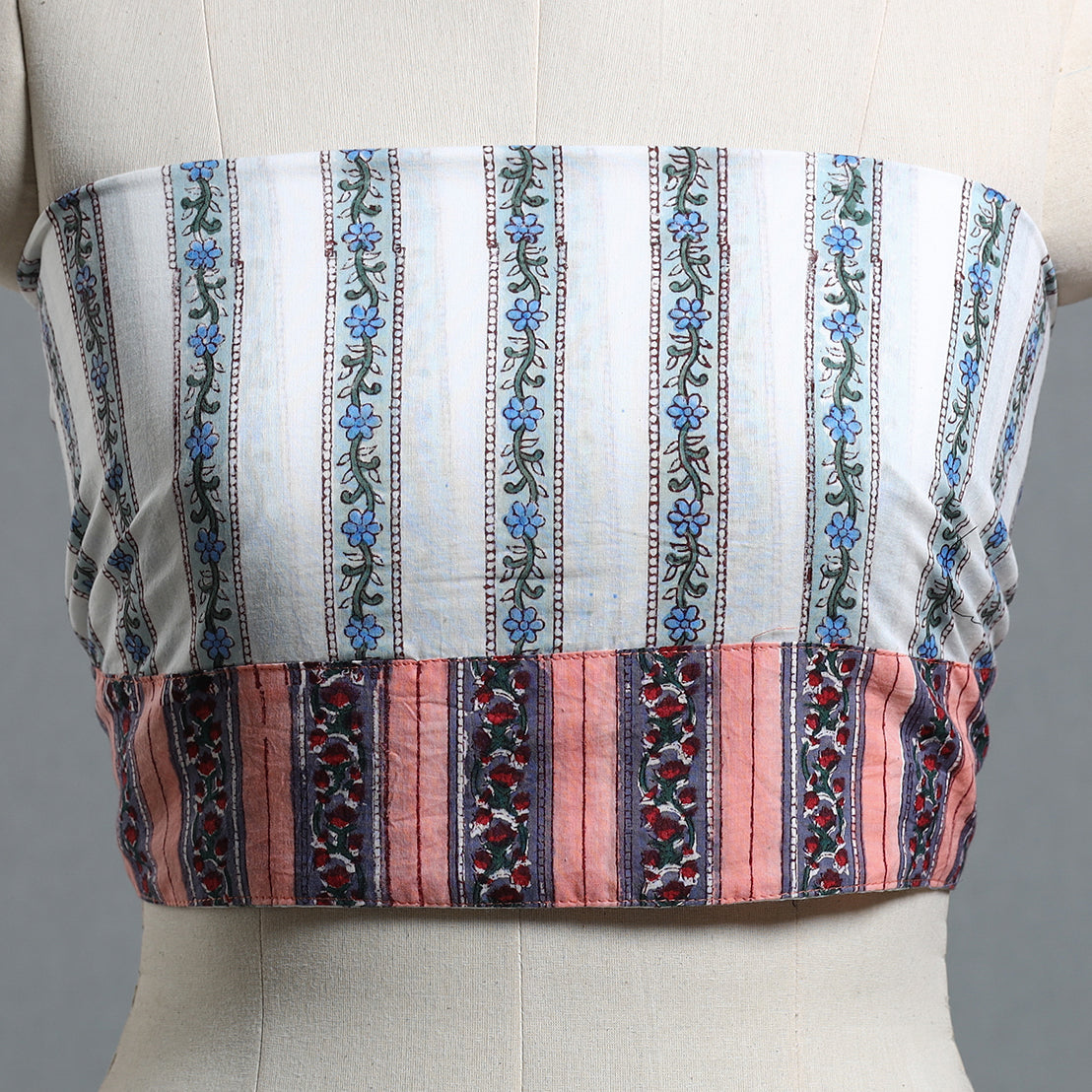 White - printed cotton blouse piece 26 - handcrafted