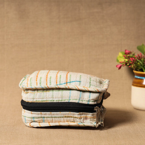 White Handmade 4 Pockets Cotton Jewelry Bag 