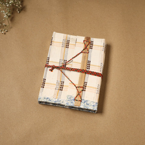 Printed fabric cover handmade paper notebook with thread