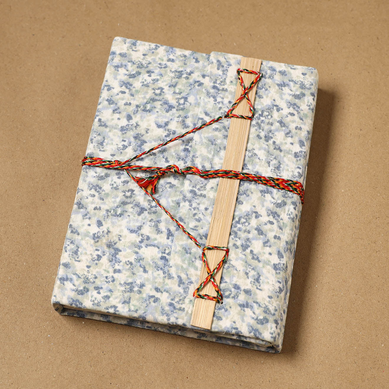 Printed fabric cover handmade paper notebook with thread