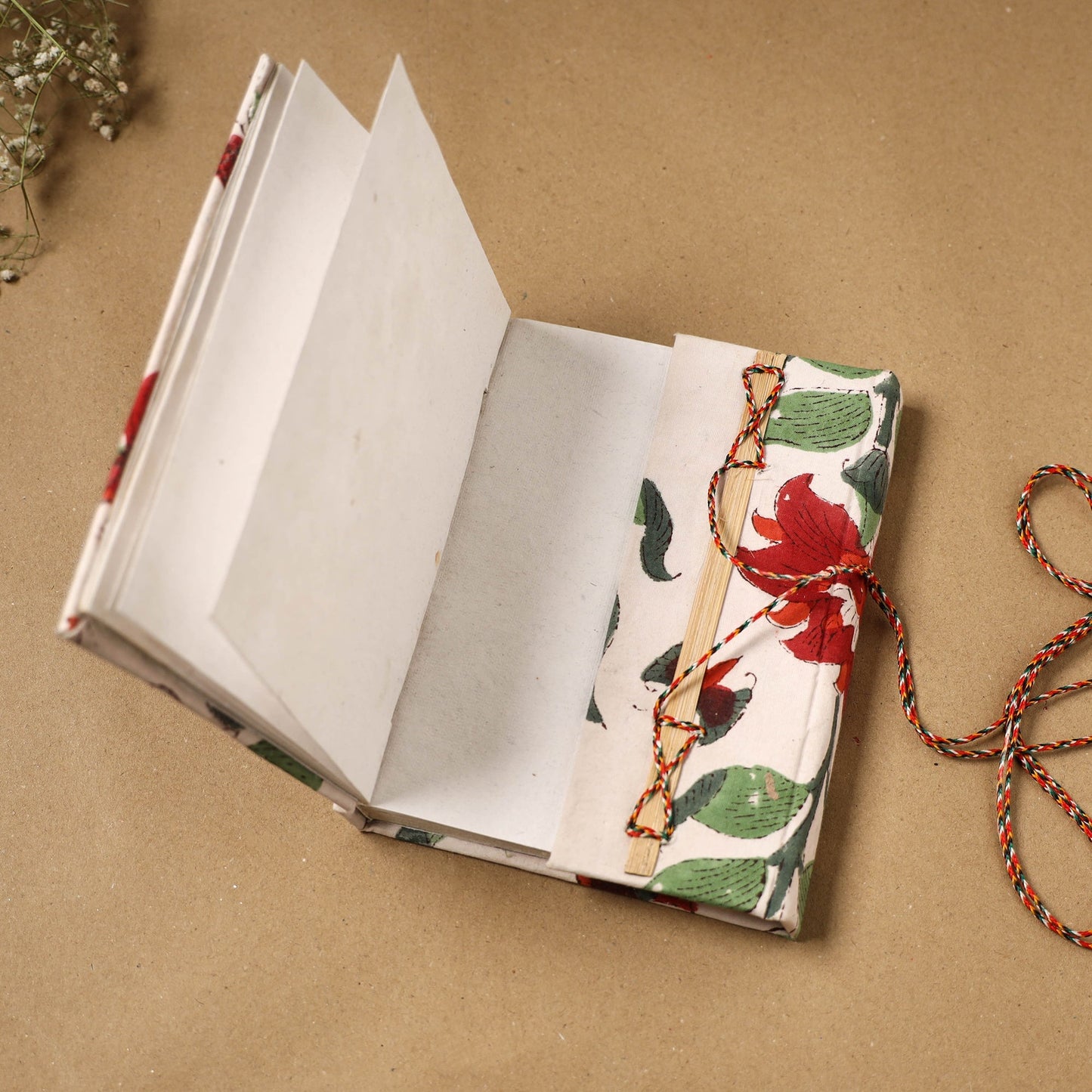 Printed fabric cover handmade paper notebook with thread