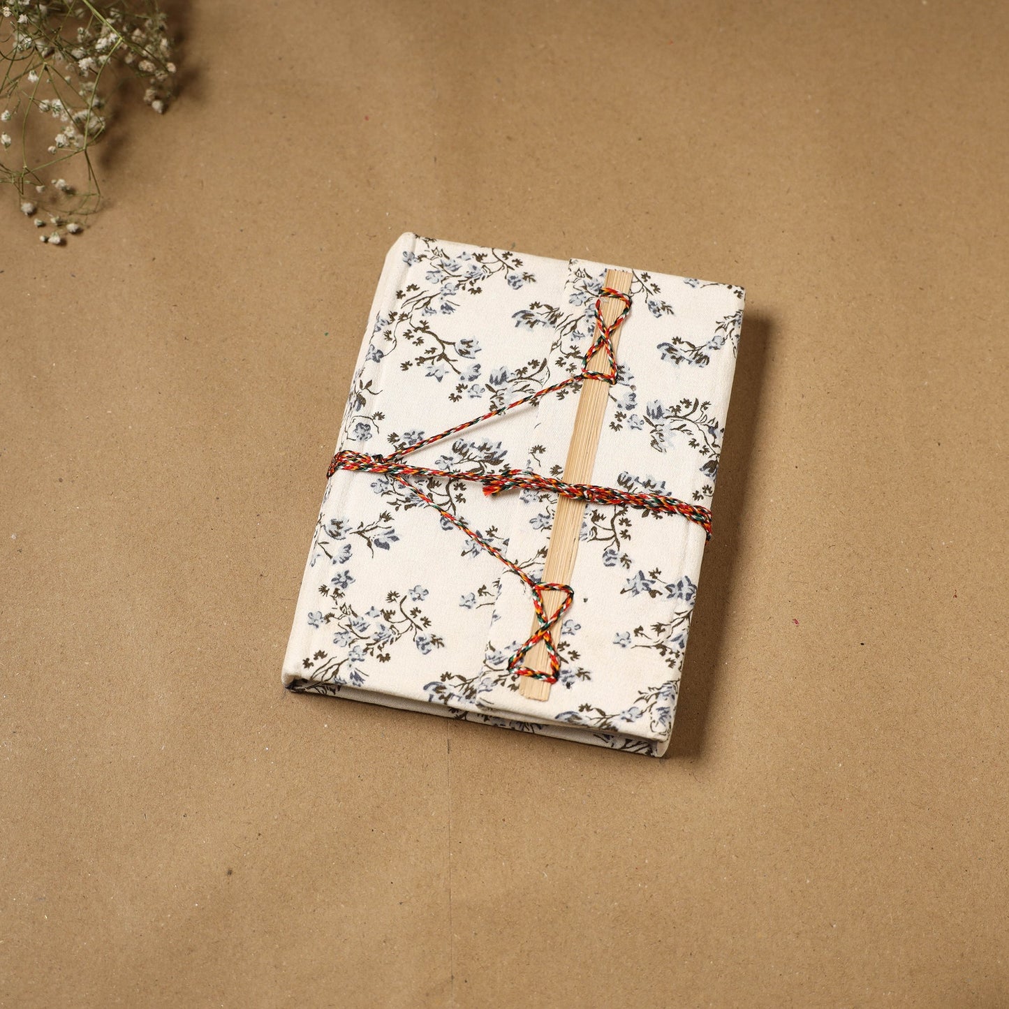 Printed fabric cover handmade paper notebook with thread