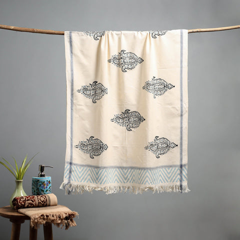 Printed handloom cotton sanganeri towel 73 - handcrafted