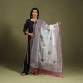  White Block Printed Kota Doria Cotton Sanganeri Dupatta