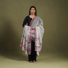 Buy White Block Printed Kota Doria Cotton Sanganeri Dupatta