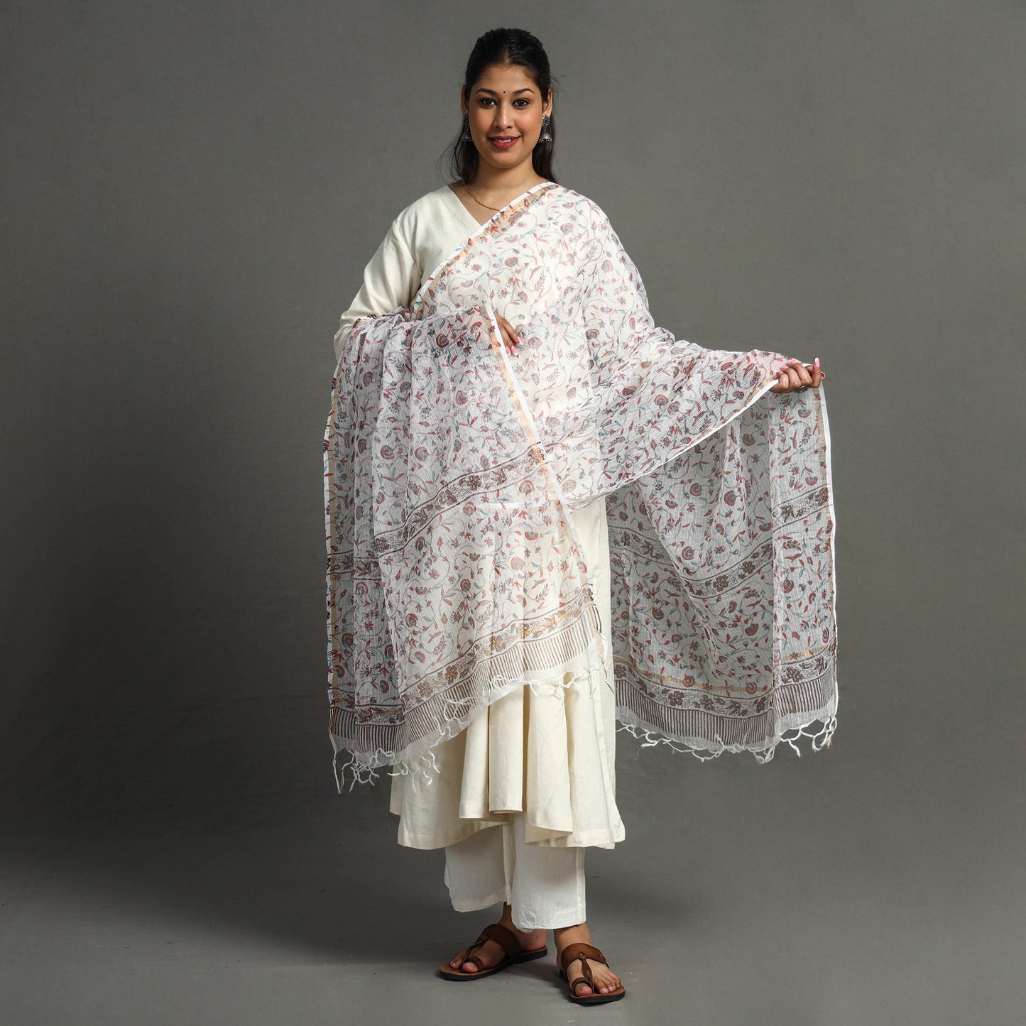  Block Printed Kota Doria Cotton Sanganeri Dupatta