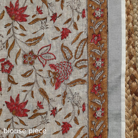 White - printed linen handloom sanganeri saree - handcrafted