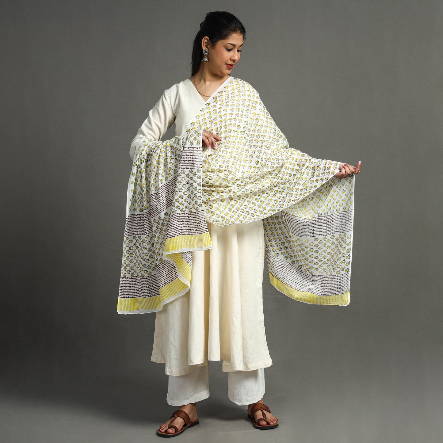  Block Printed Mul Cotton Sanganeri Dupatta