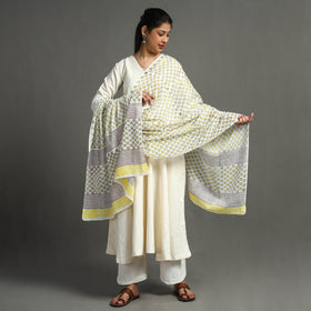  Block Printed Mul Cotton Sanganeri Dupatta