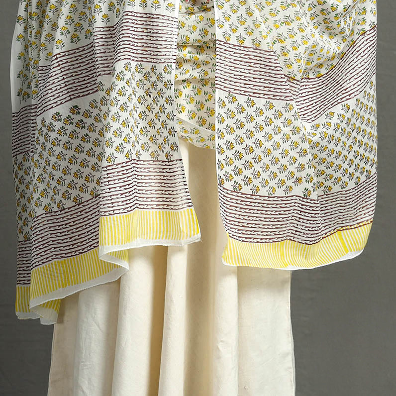  Block Printed Mul Cotton Sanganeri Dupatta