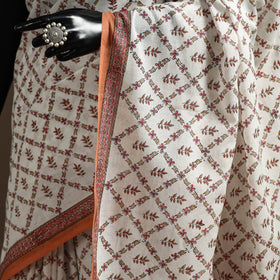 White - printed mul cotton sanganeri saree - handcrafted