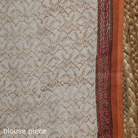 White - printed mul cotton sanganeri saree - handcrafted