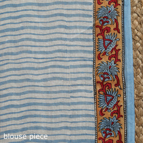 White - printed mul cotton sanganeri saree - handcrafted