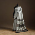 White - printed mul cotton sanganeri saree - handcrafted