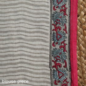 White - printed mul cotton sanganeri saree - handcrafted