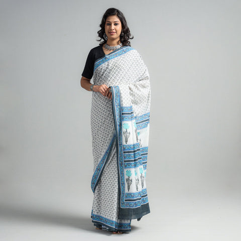  Block Printed Mul Cotton Sanganeri Saree