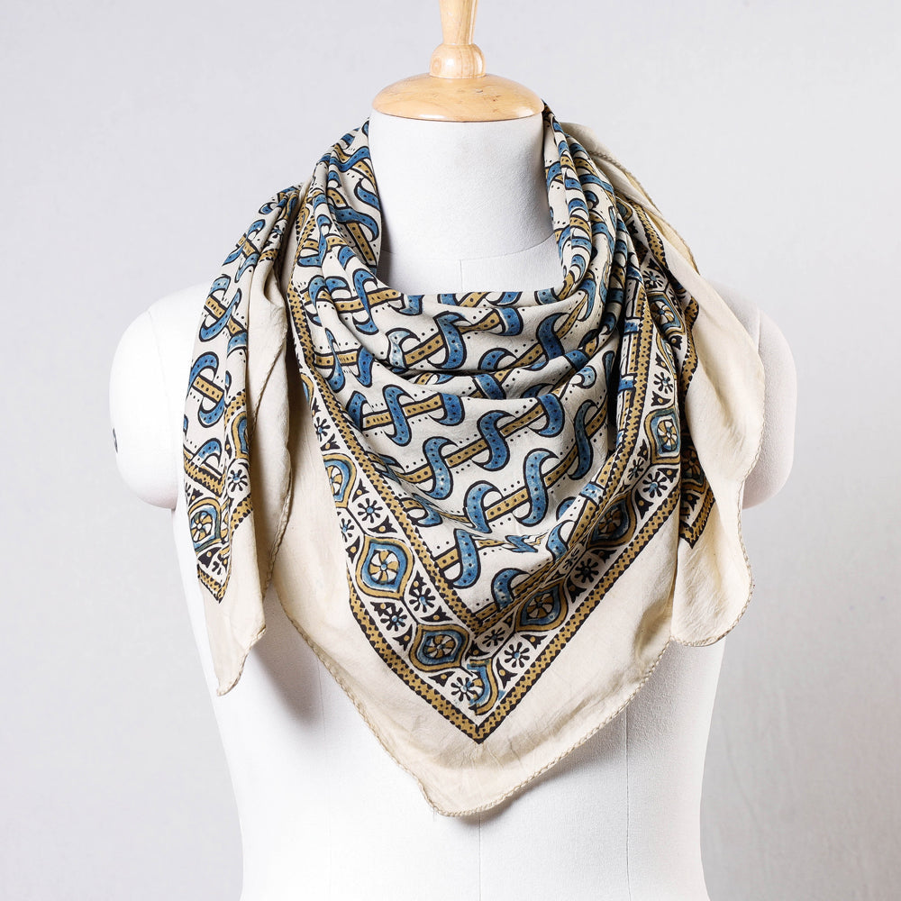 White Ajrakh Block Printing Cotton Scarf from Kutch 