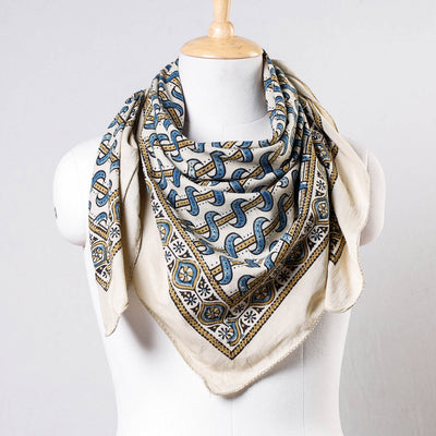 White Ajrakh Block Printing Cotton Scarf from Kutch 