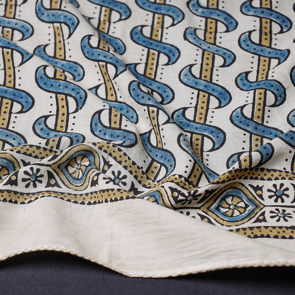 White Ajrakh Block Printing Cotton Scarf from Kutch 